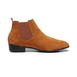 Quality Suede High Heel for Men Fashion Pointed Toe Men's England Style Brown Slip-on Man Ankle Boots