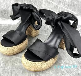 Dress Shoes Strap Wedge Sandals Women's Summer Bohemian Joker Platform Orange Black Comfortable Muffin Slip-Proof