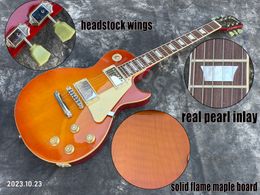 Electric Guitar Orange Flame Top Relic Paint Aged Parts Zebra Pickups NoPickguard Small Pin Bridge Cream Binding