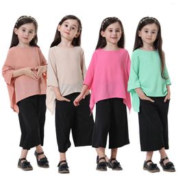 Clothing Sets Kids Toddler Girls Clothes Solid Three Quarter Sleeve Tops Cropped Trousers Outfits Teenagers 1 To 12 Years