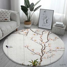 Carpets Home Living Room Bedroom Bathroom Floor Mat Printing Decorative Carpet Flower and Bird Round Peony Rose