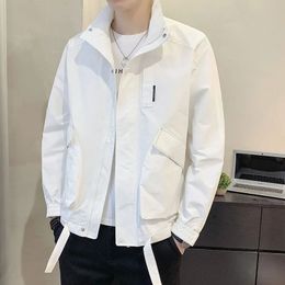 AutumnWinter Fashion Trend Standing Collar Work Jacket Versatile Loose and Handsome Men's Cotton Clip Long Sleeve 240109