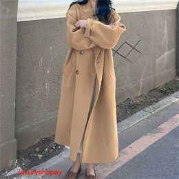 Maxmaras Women's Wrap Coat Camel Hair Coats Korean Instagram East Gate Coat Women's High Quality Cashmere Double Sided Cashmere Woolen Coat Woolen Coat RJ5J