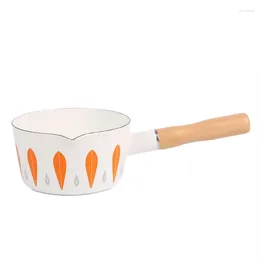 Pans Enamel Small Milk Pot Baby Food Cooking Frying Pan Beautifully Patterned Soup With Wooden Handle