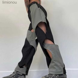 Women's Pants Capris y2k Techwear Casual Pants Chic Contrast Hollow Out Baggy Women Cargo Pants Streetwear Low Rise Sweatpants Korean FashionL240110