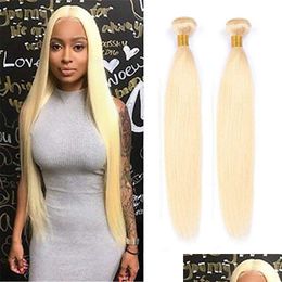 Hair Wefts Brazilian Virgin Extensions 613 Blonde Straight Peruvian Malaysian Indian Human Weaves Two Bundles Colour 2 Drop Delivery P Dhq0S