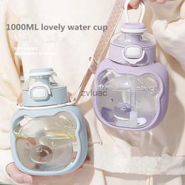 water bottle 1000ML Water Bottle for Kid Large Capacity Kawaii Plastic Cup with Straw Portable Children School Outdoor Sports Travel YQ240110