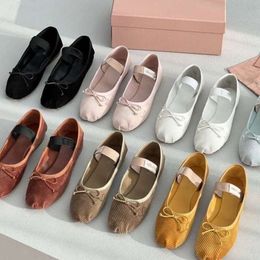 Miui Paris Designer Ballet Flats Corduroy Satin Ballerinas Bow Mary Jane Sandals Professional Dance Shoes Mm Ankle Strap Single Shoes Mule Women Loafers