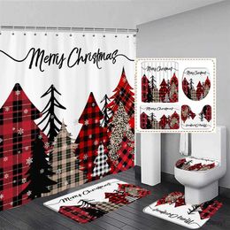 Shower Curtains Merry Christmas Shower Curtain Set Funny Snowman Santa Xmas Tree Winter New Year Bathroom Decor Rugs Bath Mat Toilet Cover