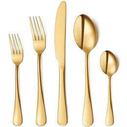 5PC/zestaw Złoty Zestaw sztućców ze stali nierdzewnej Silverware Setlery Stale Western Staliwa Golden Fork Spoon Steak Stek Kitchen Ubezpieczenie HW0169