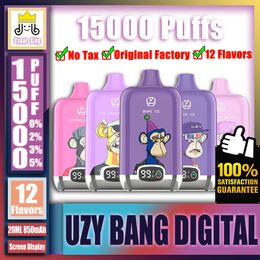Original UZY Bang Digital 15000 15K Puff 15000 15K Rechargeable Screen Charge Display Disposable E Cigarettes Box Mesh Coil Vape Pen With 20ml 850mAh RandM 12000 12K