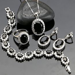 Sets Black Cubic Zirconia Jewelery 925 Sterling Silver Jewellery Sets Jewellery Set For Women Earrings/Pendant/Necklace/Ring/Bracelet