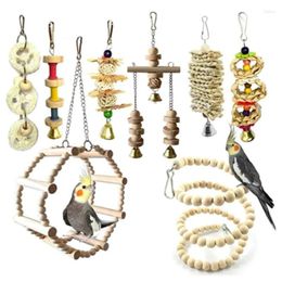 Other Bird Supplies 8PCS Wooden Parrots Pet Toys Set Ladder