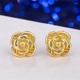 Stud Earrings 2024 Copper Gilded Birthday Gift Multilayer Gold Plated Cherry Blossom For Women