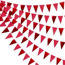 Party Decoration Red Valentine Day Wedding Pennant Banner Decor Paper Triangle Flag Bunting Streamer For Bachelorette Engagement