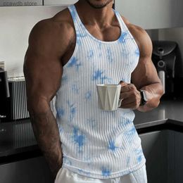 Men's Tank Tops Men's L-Shape Fitness Training Breathable Vest Summer Knit Vertical Stripes Fashion Sports Sleeveless Shirt T240110