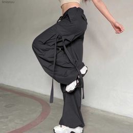 Women's Pants Capris Y2k Cargo Pants Women's Sweatpants Drstring Ribbon Low Rise Japanese 2000S Hip Hop Streetwear Clothes Baggy Parachute PantsL240110
