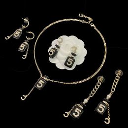 New Acrylic Resin Perfume Bottle Pendant Brass Necklace Ear Hoop Diamonds Double Letter Earrings Elegant Classics Fashion Jewellery Sets Woman Gifts