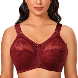 Wine Red Sexy Bra Women Full Coverage Unlined Ultra Thin Plus Size Wireless Big Minimizer Bras B C D DD E 240109