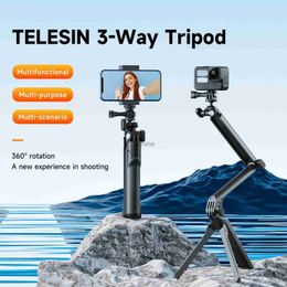 Selfie Monopods TELESIN 3 ways Selfie Stick with Tripod Hand Grip Pole for Hero Insta360 DJI Action Smart Phone Action Camera Accessories YQ240110