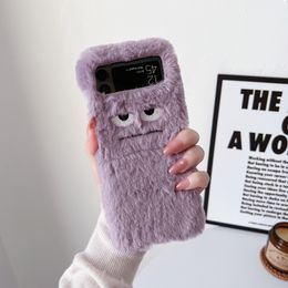 For phone case Samsung Z Flip3 Z Flip4 Z Flip5 Plush Purple Funny Expression folding anti-Fall Deluxe phone case Plush cover