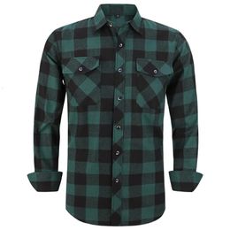 Men's Plaid Flannel Shirt Spring Autumn Male Regular Fit Casual Long-Sleeved Shirts For USA SIZE S M L XL 2XL 240109