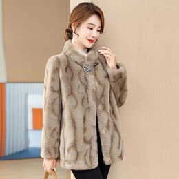 Women's Fur Faux Mink Coat For Women High-End Thick Stand Collar Casual Outwear Warm Elegant Middle-Aged Winter