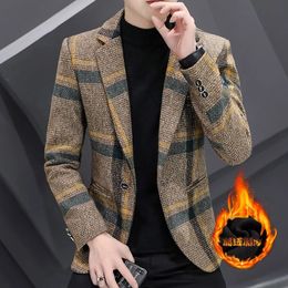 Mens Suit Jacket Blazers Autumn Winter Suits Wool Plaid Trend Woollen Plus Size Clothing 240110