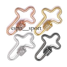 espnsport Riversr CZ Micro Pave Screw Clasps White Pink Yellow Gun Black Cross Copper Zircon Pendant Connectors DIY Jewelry Findings Wholesale