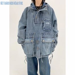 Denim Jacket Loose Retro Leisure Pullover for Women and Men Coats Motorcycle Sleeve Length Casual Outerwear Pocket Streetwear 240109