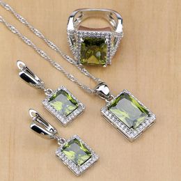 Sets Mytic Light Olive Green CZ White Zircon 925 Sterling Silver Jewellery Sets For Women Earrings/Pendant/Necklace/Rings