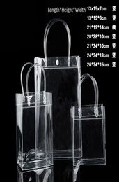 Limited 10Pcs Lot Transparant Pvc Gift Tote Packaging Bags With Hand Loop Clear Plastic Handbag Closable Garment Bag Vckrf8207529