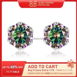 Stud WUIHA Real 925 Sterling Silver 3EX 0.5CT 1CT VVS1 White Pink Yellow Red Rainbow Moissanite Ear Studs Earrings for Men Women Gift YQ240110