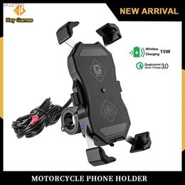 Cell Phone Mounts Holders Motorcycle Phone Holder 15W Wireless Charger USB QC3.0 Fast Charging Bracket Bike Smartphone Stand 360 Mobile Cellphone Support YQ240110