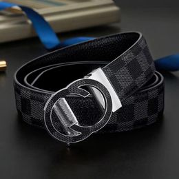 Mens Classic G Plaid Belt Designer Chessboard Grid Leather Belts Gold Silver Unisex Casual Automatic Buckle Waist Band Luxury Alloy Waist Strap