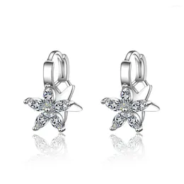 Stud Earrings Arrival Simple Exquisite 925 Sterling Silver Double Layer Five-petal Flower Zircon For Women Oorbellen