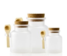 2021 100g 200g bath salt Bottle 100ml 200ml powder plastic bottle with cork bath salt jar with wood spoon2839180