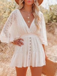 Party Dresses White Lace Tunic Beach Cover-ups Dress For Women 2024 Half Sleeve Bodycon Elegant Ladies Clothing Ropa Mujer