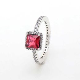 2024 Designer Pandoraring Dora's Band Rings S925 Silver Jiamei Red Square Zircon Personalised Creative Full Diamond Ring Gift Female