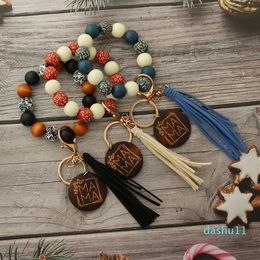 Silicon Beads Keychain Monogram Wood Blank Wooden Disc Bracelet Tassel Wristlet Gift for Her Key Ring