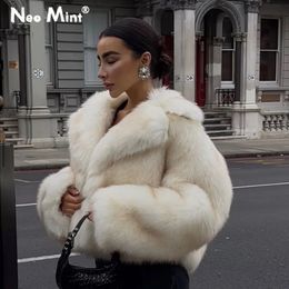 Luxury Brand Runway Fashion Yellow Gradient Cropped Fluffy Fur Jacket Coat Women Winter Chic Thicken Faux Fox Fur Outerwear 240110