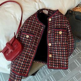 Women Small Fragrant Style Coarse Tweed Coat Autumn Winter Fashion Wild Short Jacket French Elegant Outwear Female Top 240109