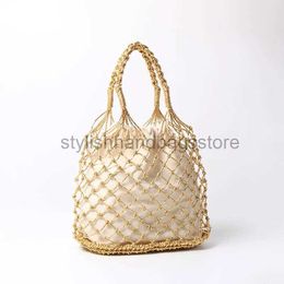 Totes Gold sier 2 Colour bright paper ropes hollow woven handbag cotton lining str bag female Reticulate netted beachstylishhandbagsstore