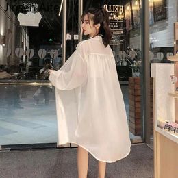 Women's Blouses Jinsen Aite Women Blouse Summer Long Sleeve Simple Loose Chiffon Shirt White Cardigan Style Sun-protective Ladies Tops