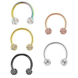 Crystal Ferido Shiny Ball Tiny Nose Septum Horseshoe Earring Eyebrow Lip Helix Tragus Cartilage Piercing Ring 8mm Wholesales 240109