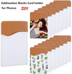 DIY Sublimation Blanks cellPhone Wallet Adhesive PU Leather Card Holder For Back Of Phone Stick Slim Credit Card Case8620729