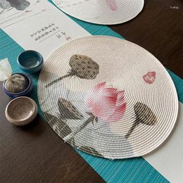 Table Mats Chinese Style Creative Placemats Printing Waterproof And Oil-Proof Dinner Plate Round Hand-Woven Insulation Pads