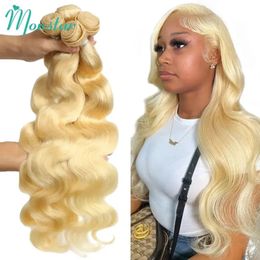 Blonde 613 Coloured Body Wave Human Hair Bundles 1 Pcs Double Drawn Raw Vietnamese Weave Weft 22 24 26 28 30 32 Inch 240110