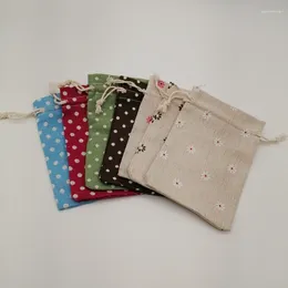 Jewelry Pouches 100pcs Dots Cotton Cloth Bag Packaging Bags For Business Jute Small Linen Pouch Hessian Drawstring Gift