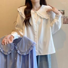 Women's Blouses Korejepo Doll Neck French Shirts Long Sleeved Blue Shirt Women Early Autumn Design Niche Slimming Youthful Style Tops 2024